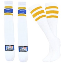 8 PAIRS TUBE SOCKS HI CALF WHITE YELLOW STRIPES LONG SOCKS 21 INCH SIZE 10-15