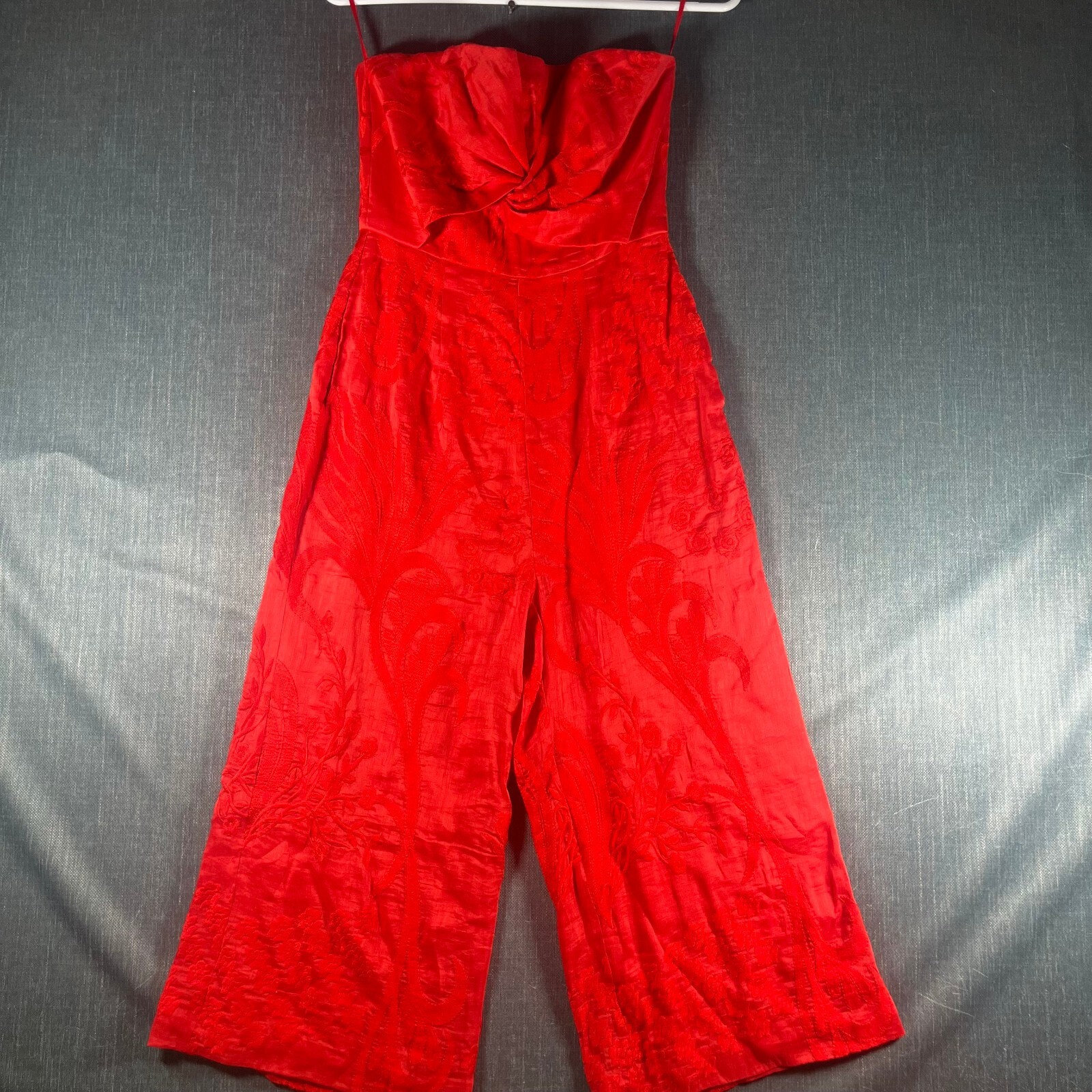 Aijek Womens Romper SIze 1 Red Silk Linen Blend Floral Juniors