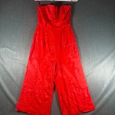 Aijek Womens Romper SIze 1 Red Silk Linen Blend Floral Juniors
