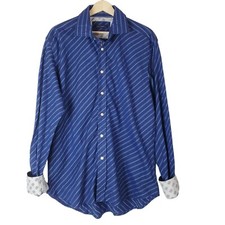 Robert Graham Shirt Mens XL Flip Cuff Blue Check Long Sleeve Button Up Cotton