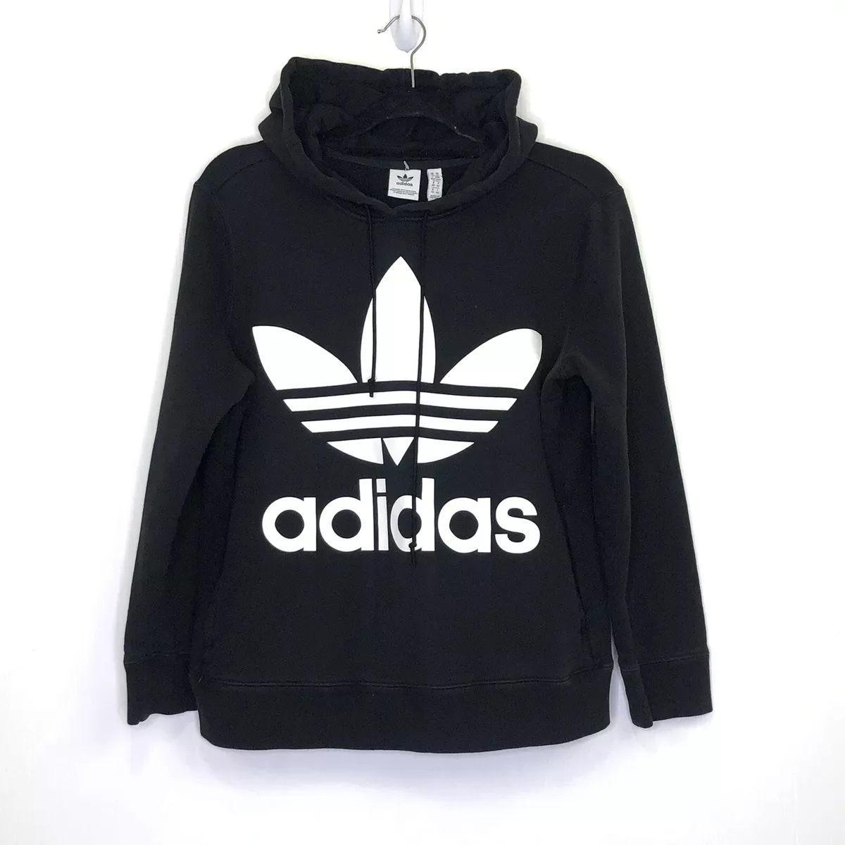 Adidas Hoodie Women s Medium Big Logo Pullover Sweatshirt Black eBay