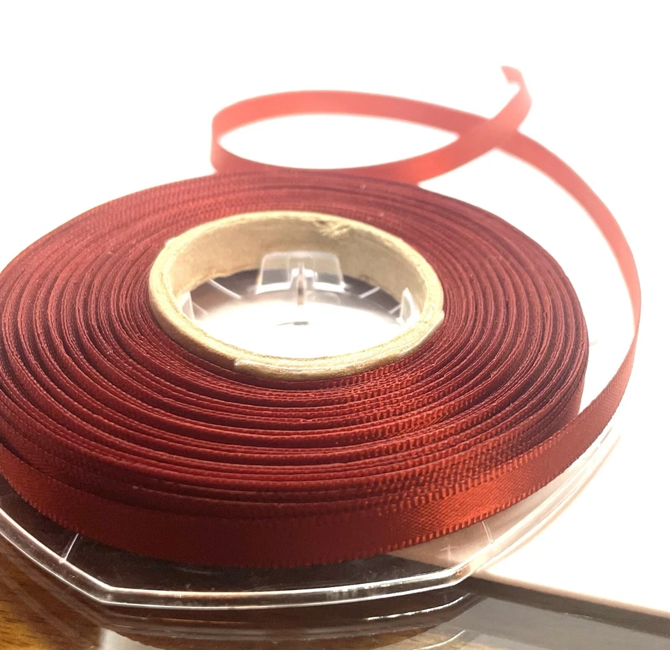 Orange Rust Double Satin Super Ribbon 8mm 5/16” X 2 Mtrs Woven Edge Poly Panda - Image 2 of 4