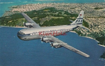 Postcard Pan American Airplane Double Decked Super Strato Clippers