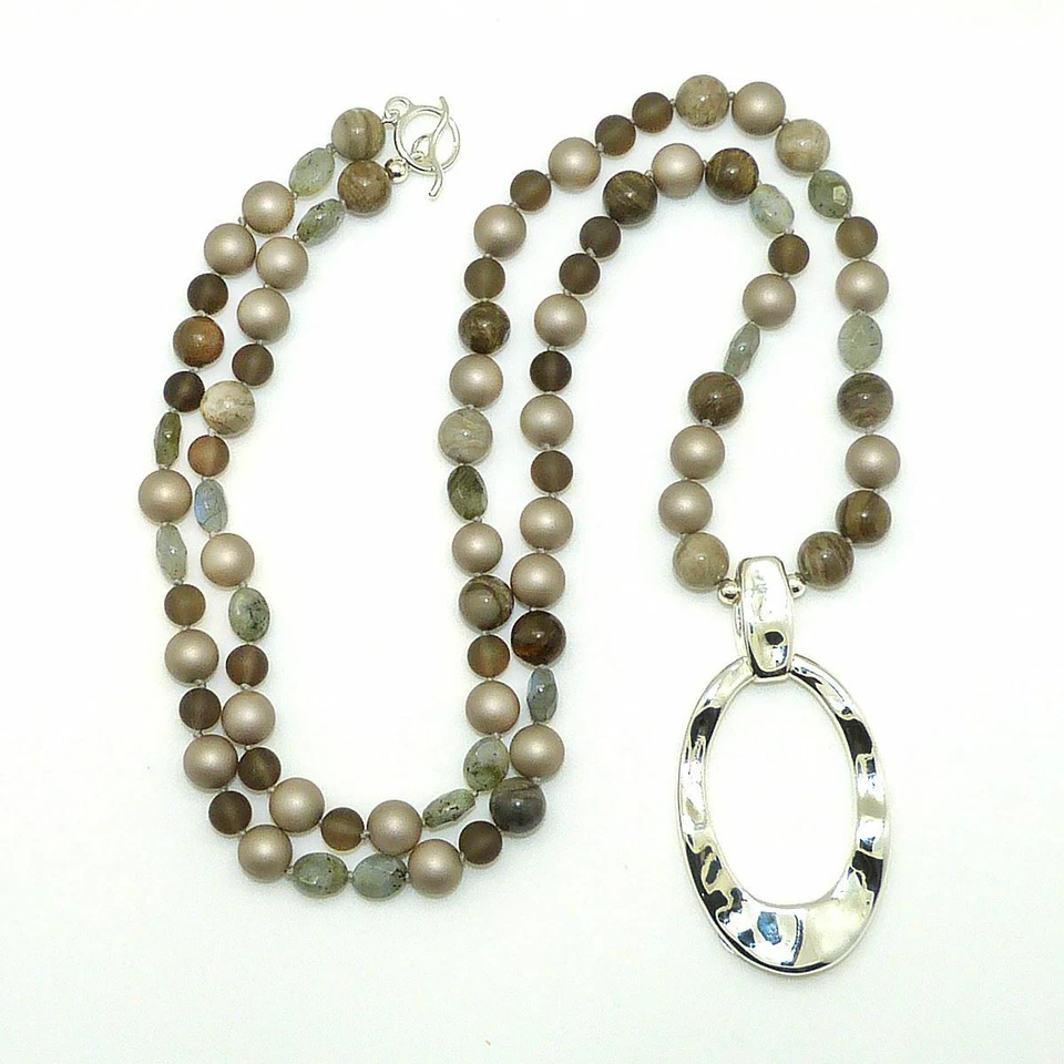 Collar colgante ovalado Simon Sebbag camuflaje gris topo perla plata esterlina P Foto 4 de 4