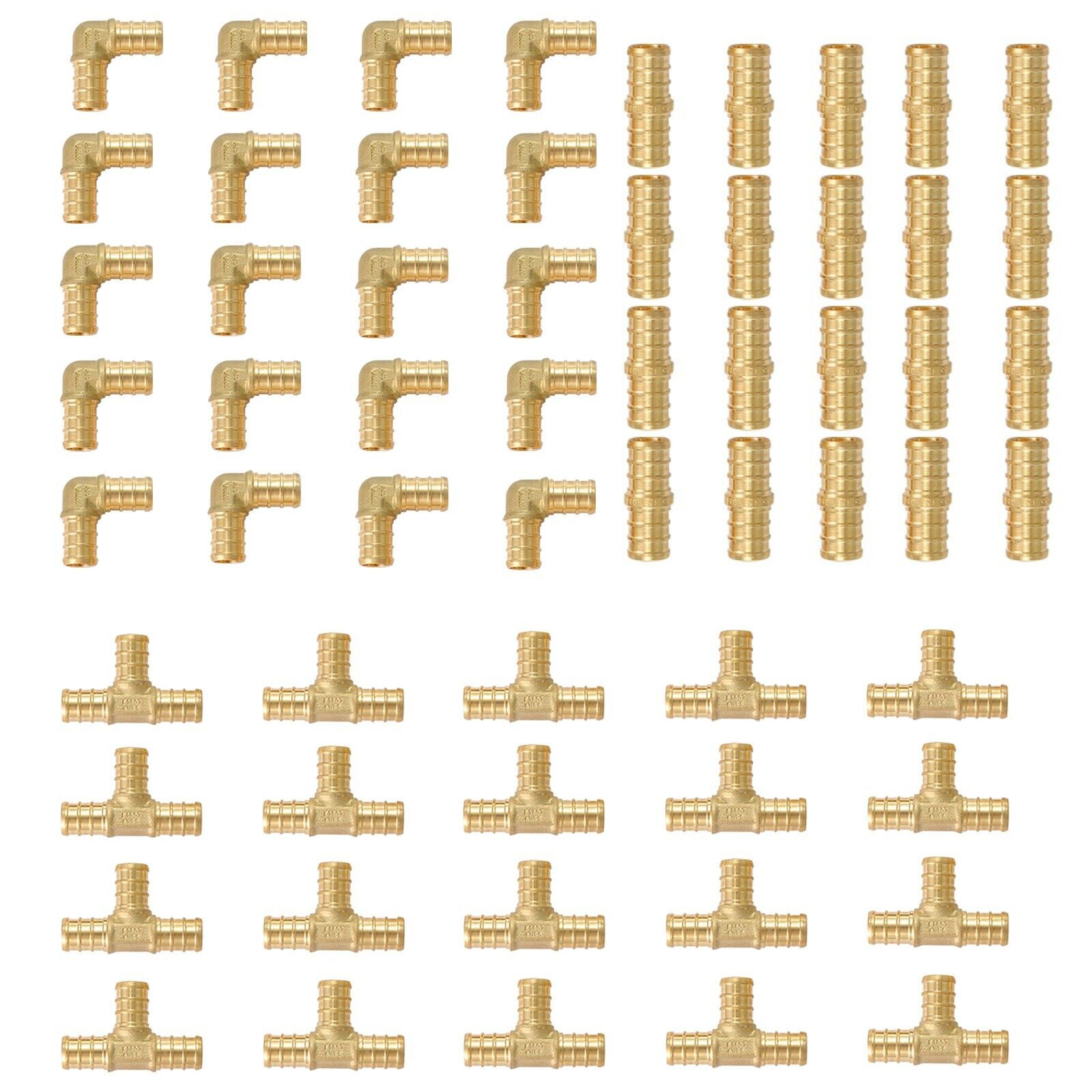 EFIELD 60 PCS 1/2" PEX Crimp Brass Fittings Elbow, Coupling, Tee(20 PCS/Each)