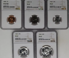 1964 (5) Coin Proof Set NGC PF67 RD 1c/5c/10c/25c/50c