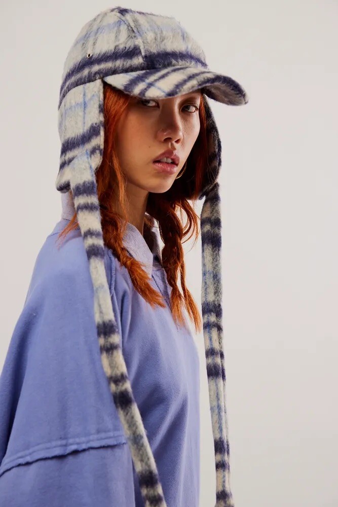Free People Women’s Carter Brushed Plaid Trapper Hat NWOT Free People Carter Brushed Plaid Trapper Hat Blue Gray NWOT  main image 4