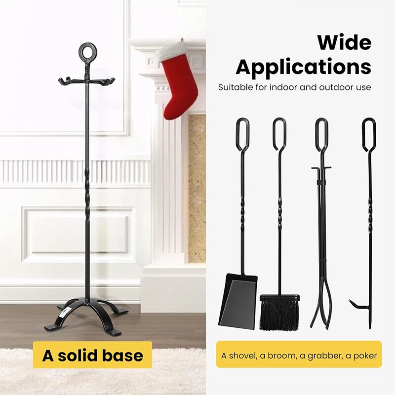 Juego de herramientas de chimenea de hierro forjado de 5 piezas con pinzas de póker cepillo de pala estufa de leña Foto 3 de 4