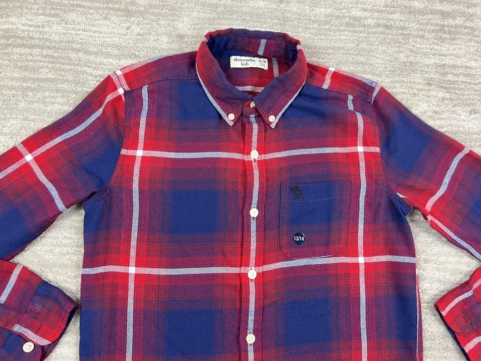 Camisa Abercrombie Niños Niñas 13/14 Manga Larga Franela a Cuadros A&F Foto 2 de 4
