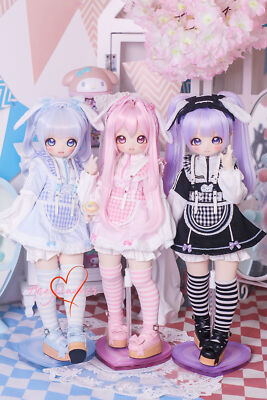 Plaid Rabbit Maid Dress Clothes Outfit for 1/4 MSD MDD Puyoo&Shoushou BJD Doll