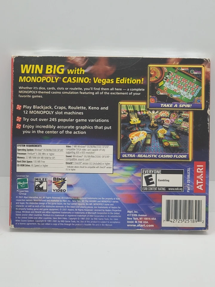 Monopoly CASINO Vegas Edition PC Atari CD-ROM 2001 NEW - Image 2 of 2