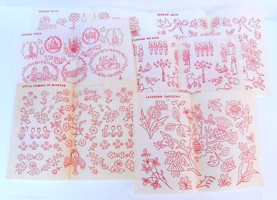 VTG 1960's Embroidery Transfers London ENGLAND MAIL ORDER Set of 6