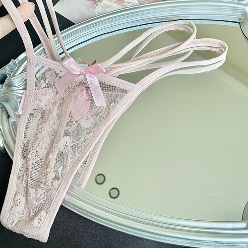 Womens Low Waist Lace Panties with Bow and Thin Straps TBack Underwear - Picture 12 of 24