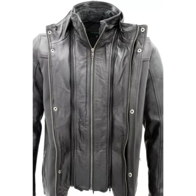 Mens Infinity 3/4 Overcoat Double Zip Real Leather