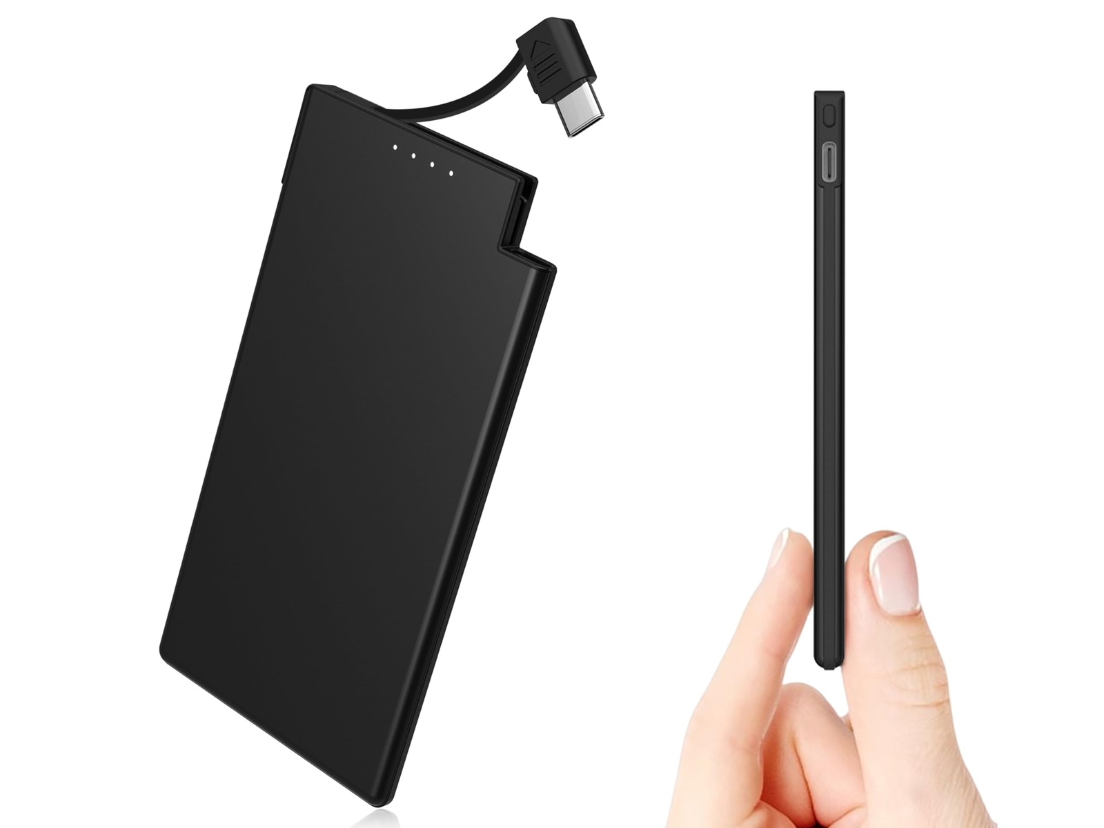 5000mAh Portable Charger - Slim Power Bank with Built-in USB-C Cable