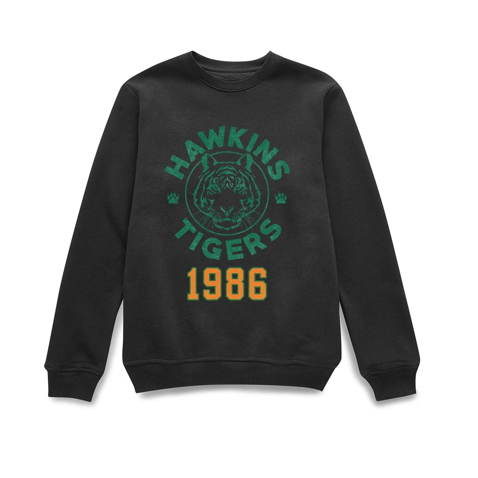Official Stranger Things Hawkins Tigers 1986 Sweatshirt - Black