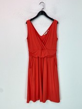 Boden Orange Sleeveless V Neck Wrap Style Dress Knee Length Pockets UK12