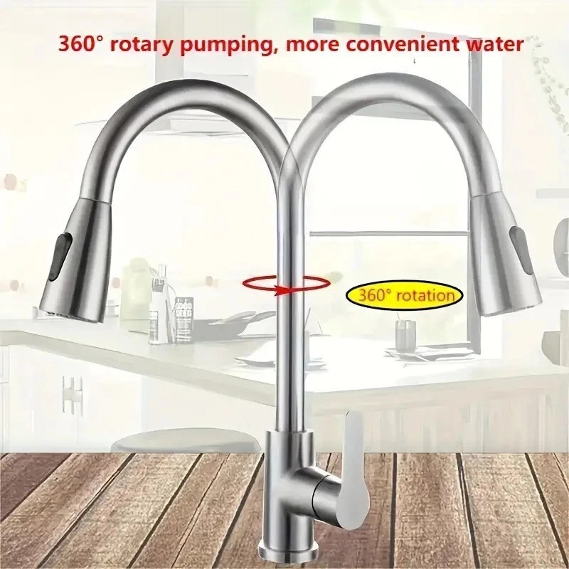 Commercial Kitchen Sink Faucet Brushed Nickel Single Handle Pull Down Sprayer