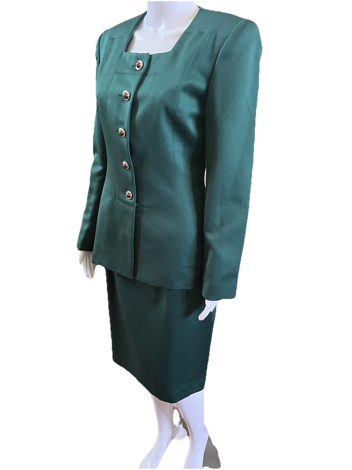Винтажный KTF Kristinn Steinarr юбка костюм размер 6 зеленый атлас церкви костюм новый с Ярлыками $200 - Изображение 3 из 4
