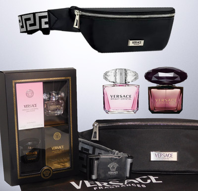 Versace Bright Crystal 3pc Perfume Gift Set VERSACE BAG Crystal Noir Fragrance