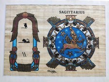Handgemaltes Bild auf Papyrus für das Sternzeichen des Schützen.