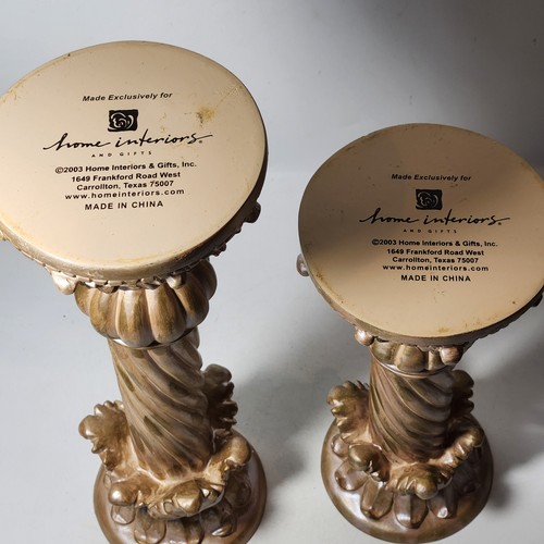 VTG Home Interiors Candle Holder Pair Ornate Resin Pillar Stands 12 in and 9 in - Afbeelding 11 van 14