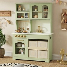 Play Kitchen for Kids, Wooden Toy Kitchen Set with Smart Storage Accessorie...