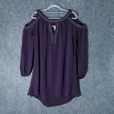 Knox Rose Women Dress S Purple Crepe Boho Cold Shoulder Studded Keyhole Neck