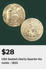 USA 1855 Seated Liberty silver quarter (no motto)
