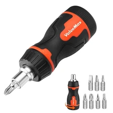 ValueMax 8-in-1 Stubby Ratcheting Screwdriver, Multi-bit Screwdriver, Quick-l...