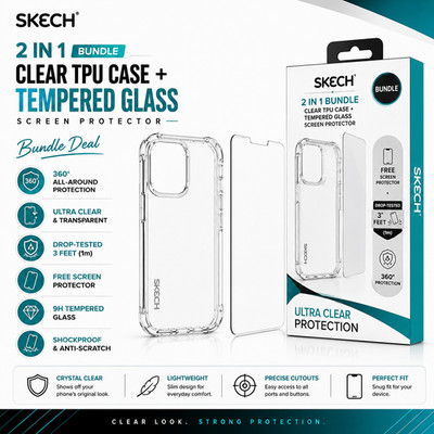 Skech (iPhone 14 PRO MAX) Clear TPU Case + Tempered Glass Screen Protector Cover