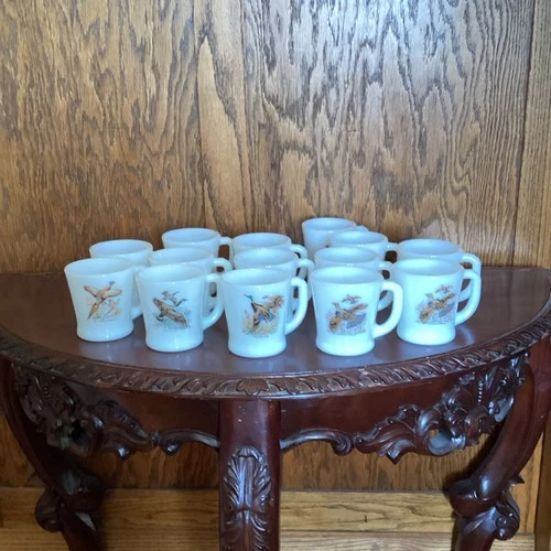 Vintage Fire King Game Birds Coffee Mugs w/ D Handle Set Of 14