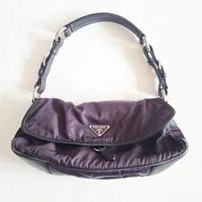 Y2K Vintage PRADA Purple Nylon Black Leather Trim Small Shoulder Bag Goth Retro
