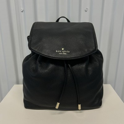 KATE SPADE Mulberry Street Breezy Black Pebbled Leather Medium Backpack Purse