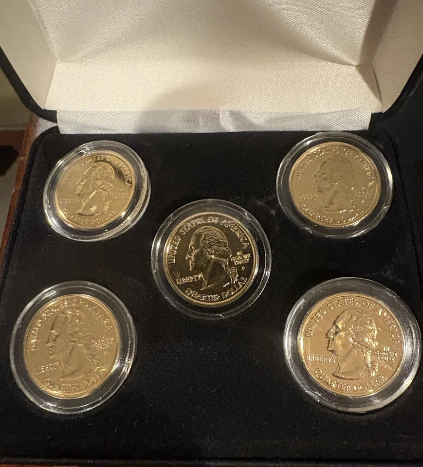 2008 P Statehood Gold Plated Quarters: Arizona,New Mexico,Hawaii,Oklahoma,Alaska - Image 2 of 4
