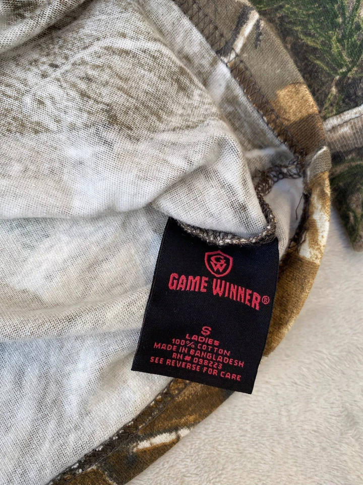 Camiseta para mujer Game Winner Realtree marrón/verde camuflaje manga larga caza aire libre S Foto 4 de 4
