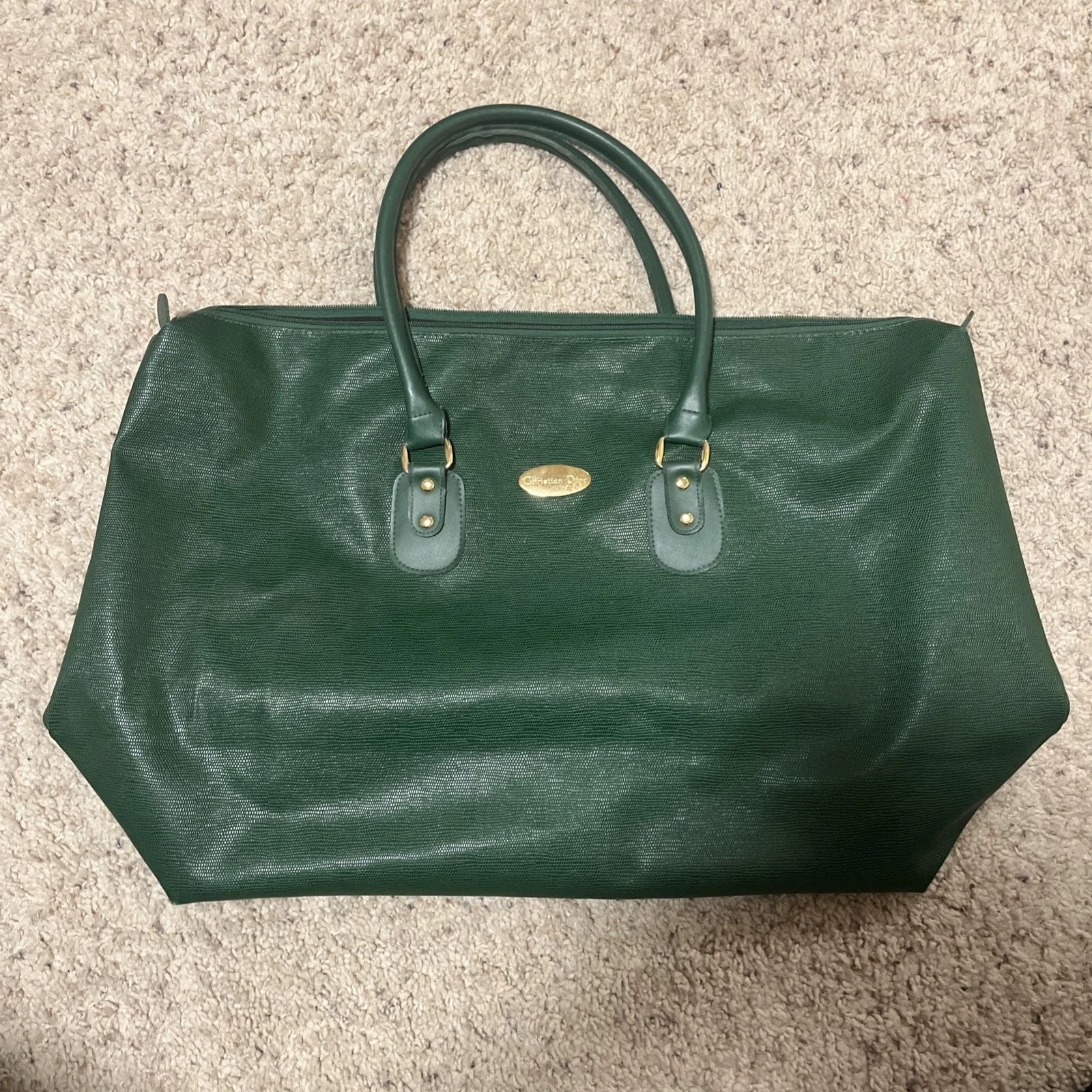 Grand sac de voyage vintage Christian Dior parfums vert émeraude PVC vert
