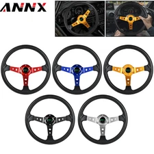 Aluminum 6 Bolt Universal 14" Drifting Racing Steering Wheel Deep Dish w/Horn