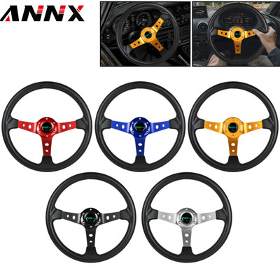 Aluminum 6 Bolt Universal 14'' Drifting Racing Steering Wheel Deep Dish w/Horn