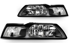 Pair Headlights For 2000-2004 Ford Mustang Black Housing Clear Corner Lamps