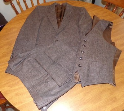 VTG Hardy Amies Savile Row 3 pc Tweed Suit 2 Button Jacket 5 Button Vest Custom