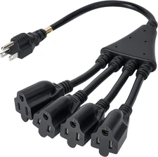 4 Way Power Cord Splitter Cable-3 Prong 1 to 4 Extension Cord-Outlet Saver- Male