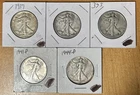 [Lot of 5] WALKING LIBERTY HALF DOLLARS .50  90% Silver $2.50 Face Value