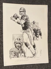 VINTAGE JOE MONTANA LITHOGRAPH SKETCH POSTER BY MICHAEL MELLETR #d/1000