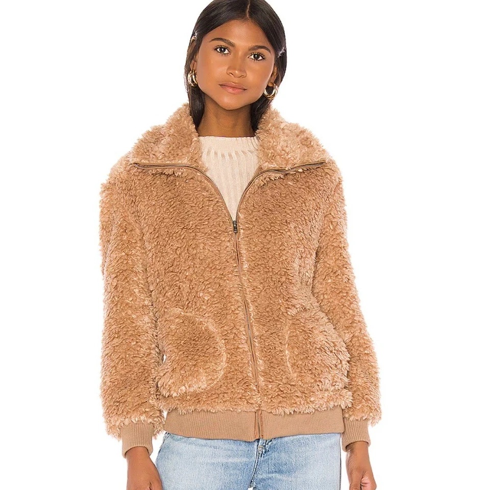 Chaqueta BB Dakota para mujer grande marrón camel difusa piel sintética peluche o no bombardero Foto 4 de 4
