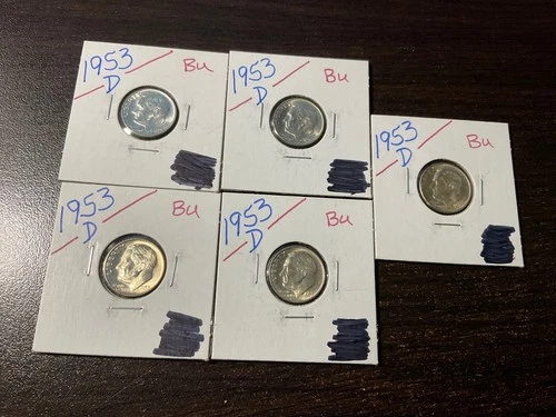 1953 d roosevelt dime lot of 5 coins #6