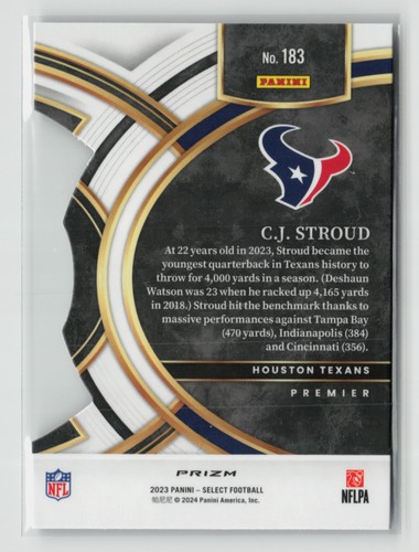 2023 Panini Select C.J. Stroud Silver Prizm Die Cut #183 Houston Texans - Picture 2 of 2