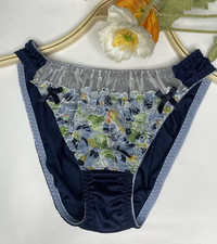 Slippery Nylon Navy Blue Sissy Panty Sheer Mesh Vintage Hi Cut Panty Bikini Sz.5
