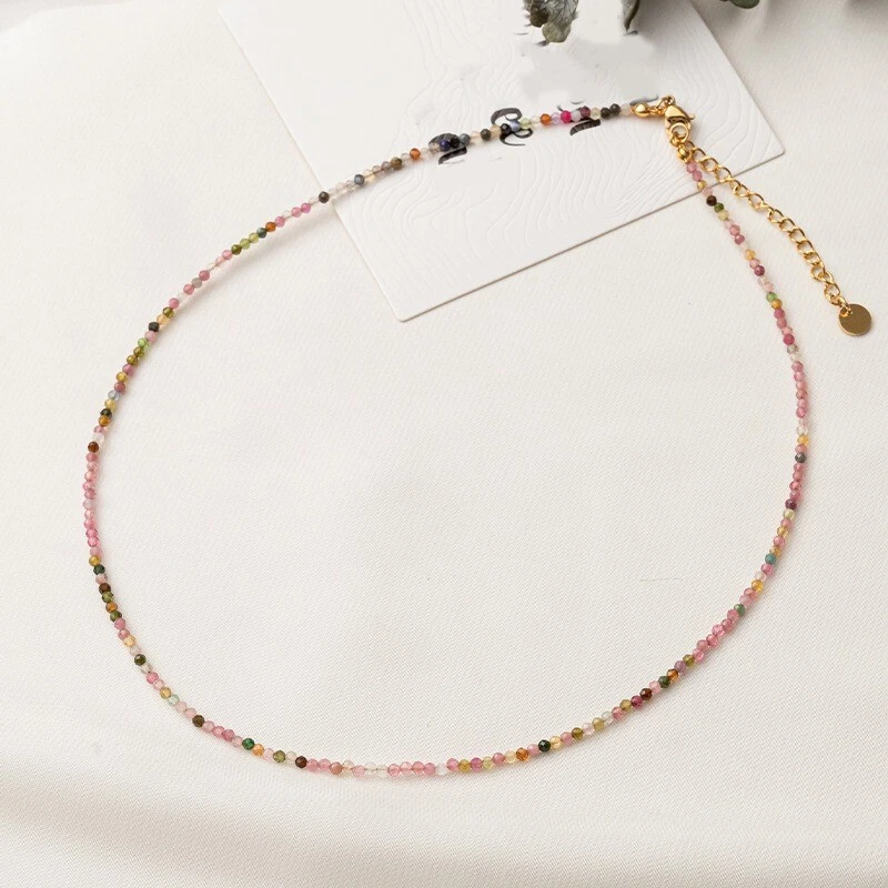 Collar gargantilla cadena piedra cuentas circón piedras preciosas naturales facetadas redondas de 3 mm Foto 3 de 4