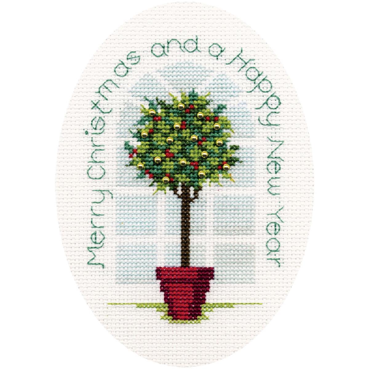 Bothy Threads Greating card counted cross stitch Kit ""Holly Tree "", 9x13.3cm, DW